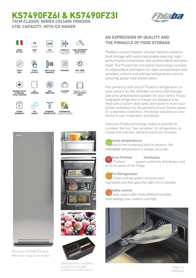 Page 1 de la notice Fiche technique Fhiaba KS7490FZ6IA