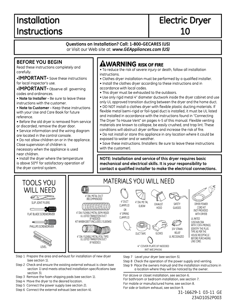 Page 1 de la notice Guide d'installation GE GFDS350ELWW