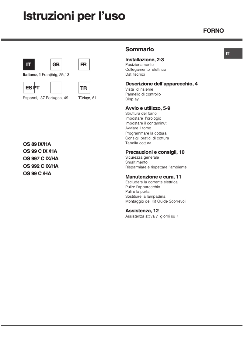 Page 1 de la notice Manuel utilisateur Hotpoint Ariston OS 992 C IX /HA