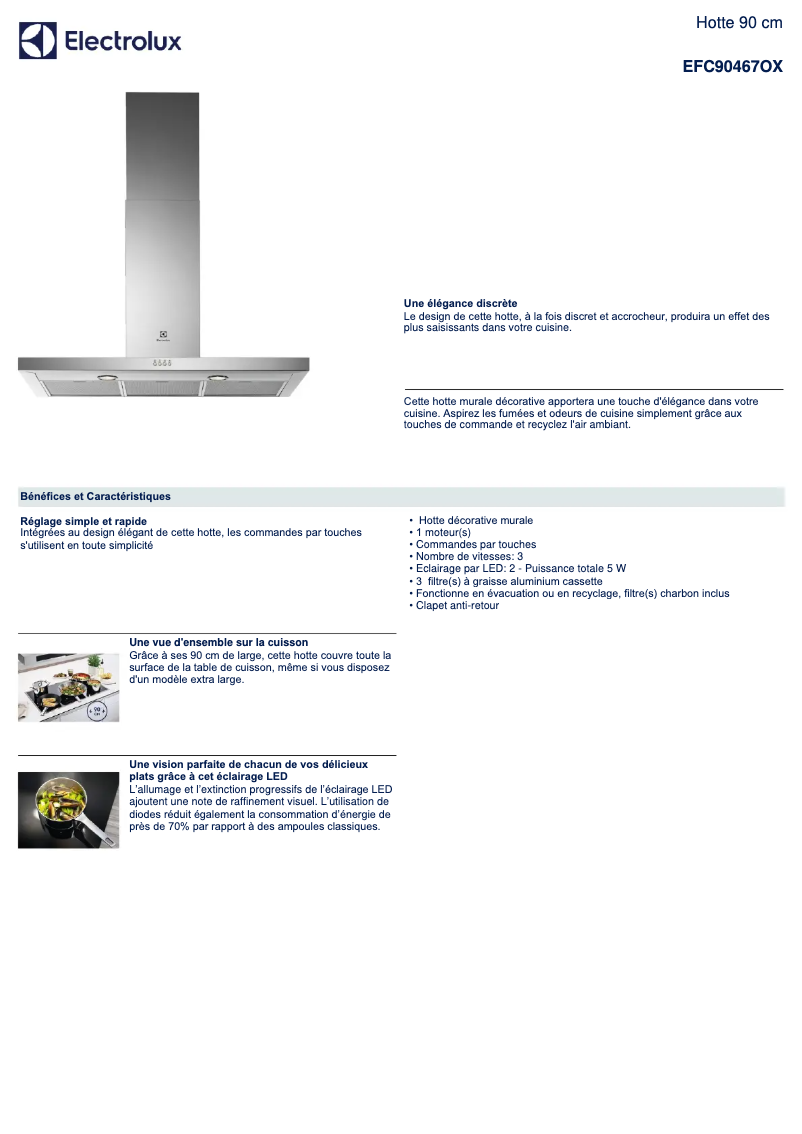 Page 1 de la notice Fiche technique Electrolux EFC90467OX