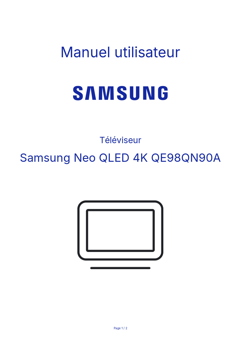 Image de la première page du manuel de l'appareil Neo QLED 4K QE98QN90A