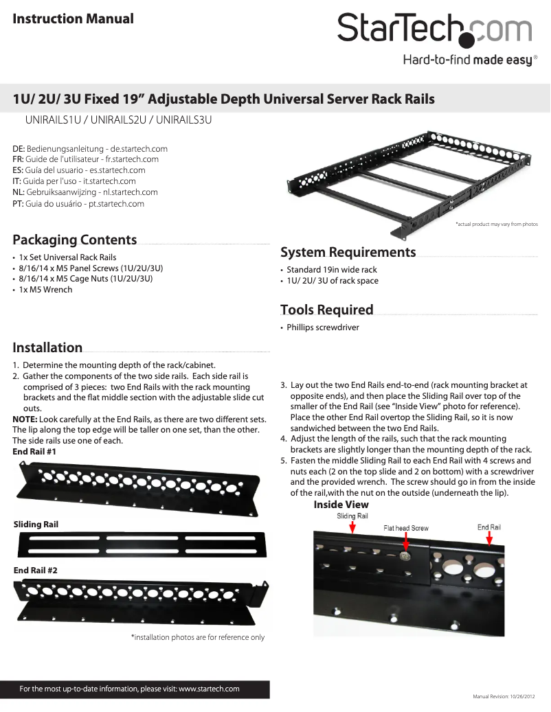 Page n°1 - Manuel utilisateur StarTech.com UNIRAILS2U