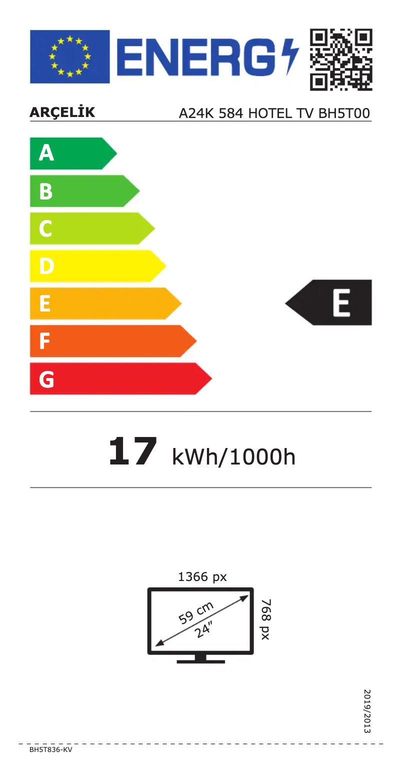 Page 1 de la notice Label énergétique Arçelik A24K 584