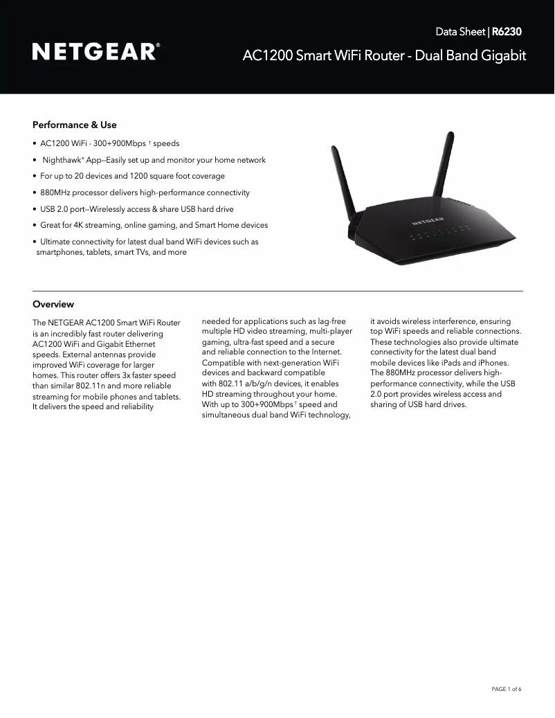 Page 1 de la notice Fiche technique Netgear R6230