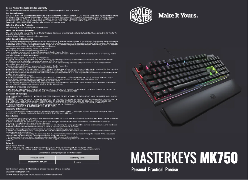 Imagen de la primera página del manual del dispositivo MasterKeys MK750