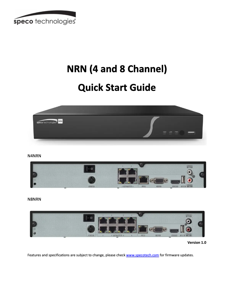 Page 1 de la notice Guide de démarrage rapide Speco Technologies N8NRN