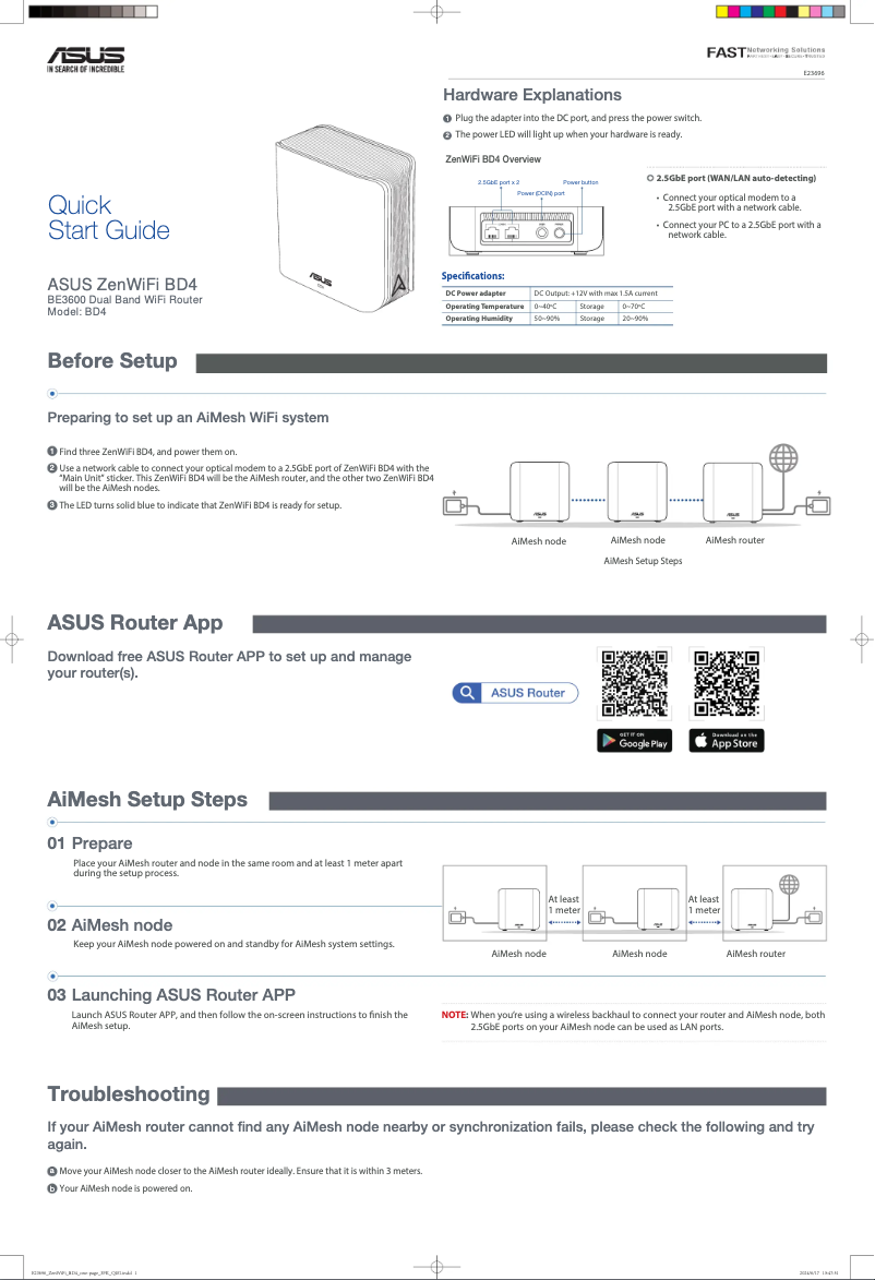 Page 1 de la notice Guide de démarrage rapide Asus ZenWiFi BD4
