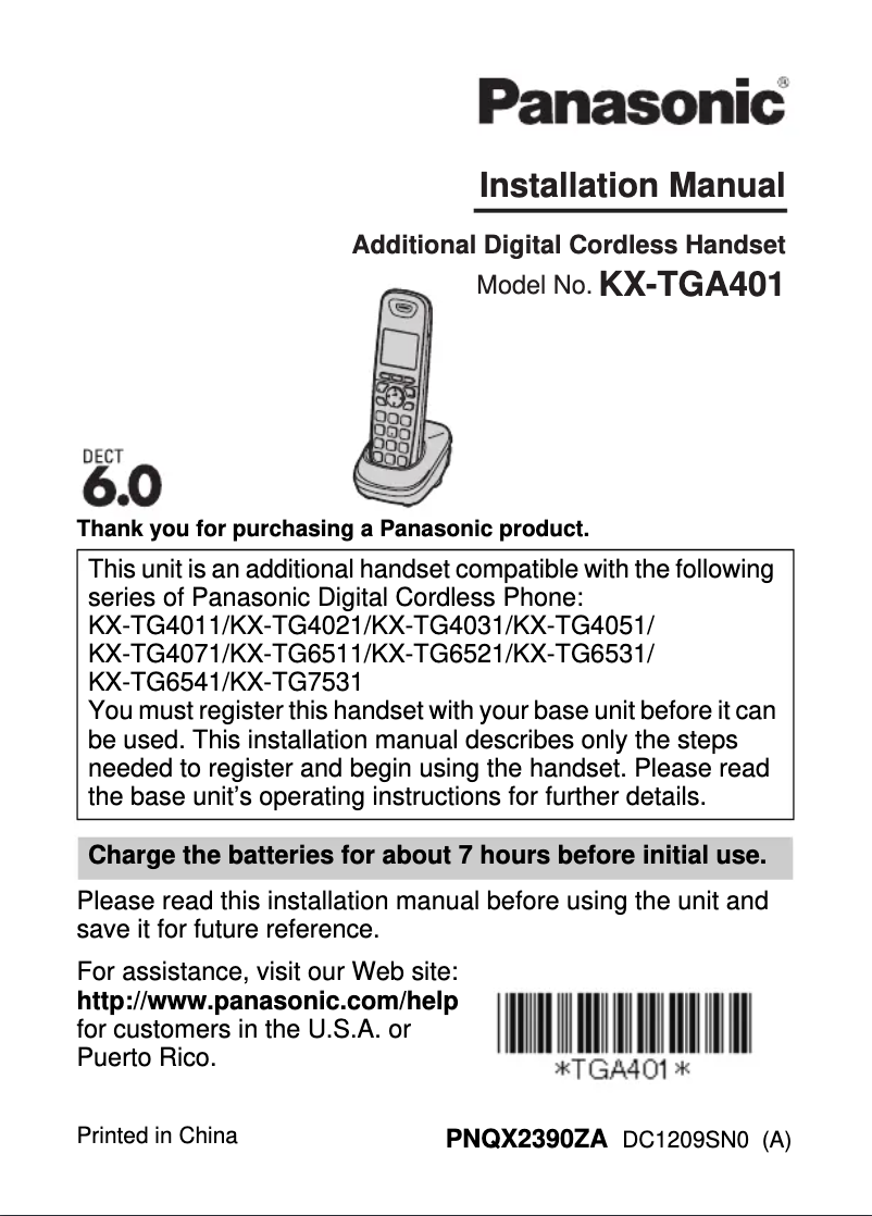 Página 1 del manual Manual de usuario Panasonic KX-TGA401B
