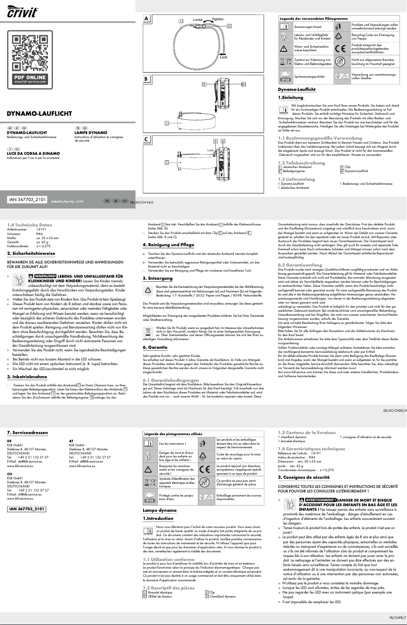 Page n°1 - Manuel utilisateur Crivit IAN 367703