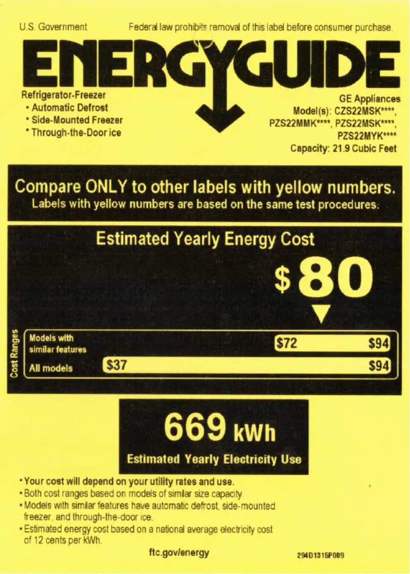 Page n°1 - Label énergétique GE Café CZS22MSKSS