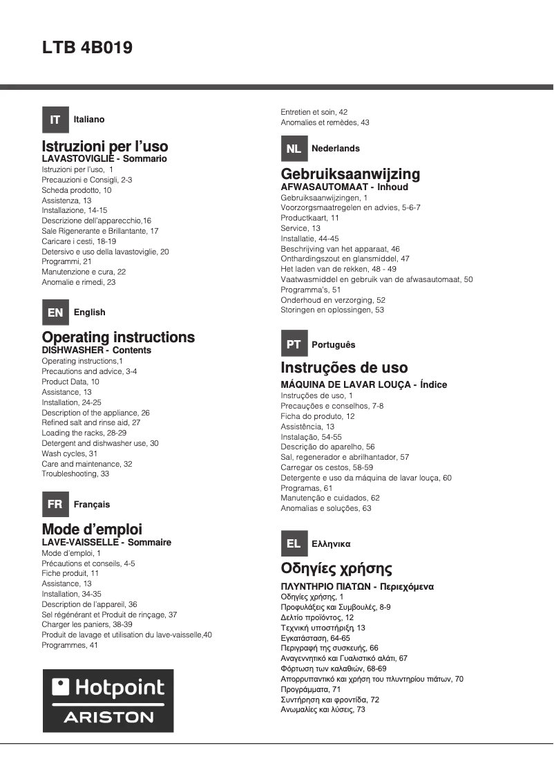 Page n°1 - Manuel utilisateur Hotpoint Ariston LTB 4B019 EU