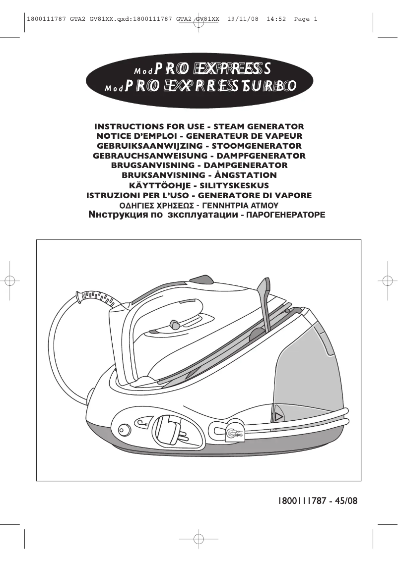 Page n°1 - Manuel utilisateur Tefal Pro Express GV8120