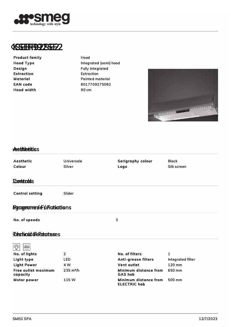 Page n°1 - Fiche technique Smeg KSEIR92SE2