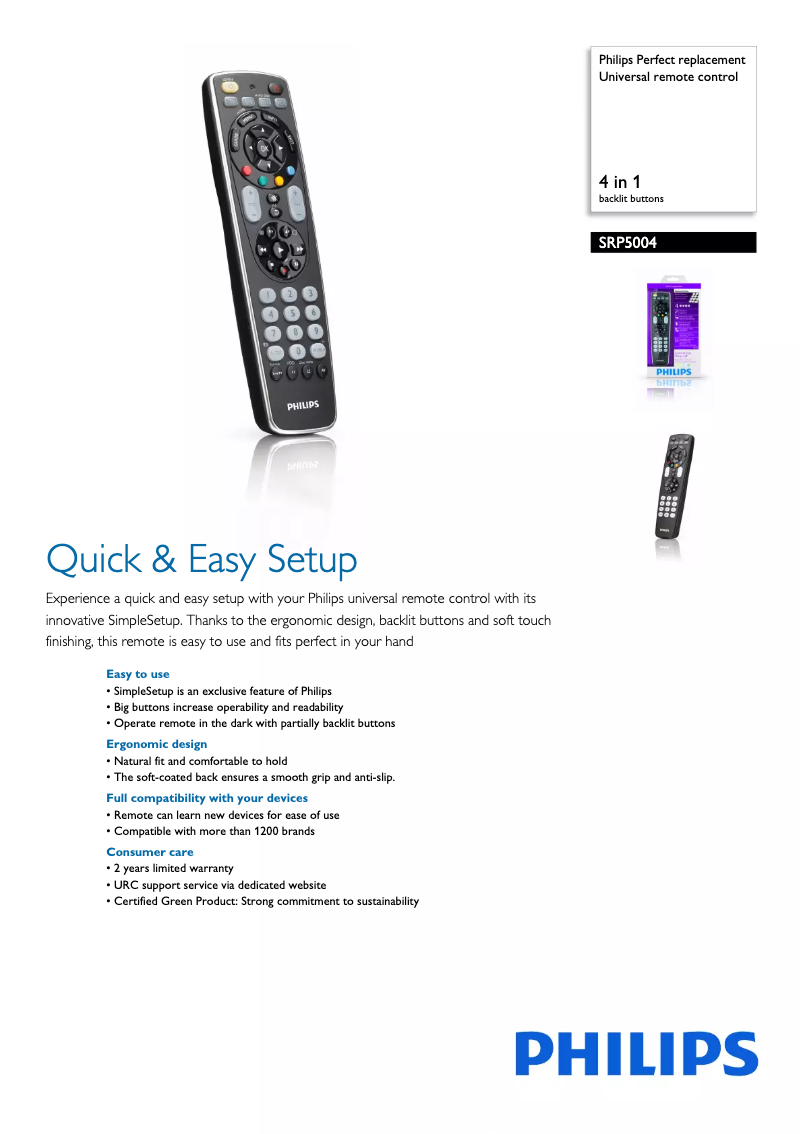 Page 1 de la notice Brochure Philips SRP5004