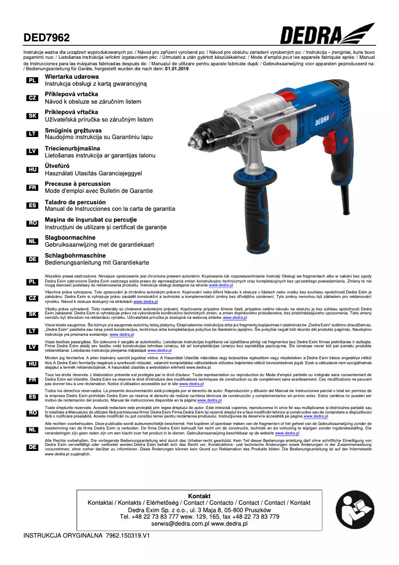 Page n°1 - Manuel utilisateur DEDRA DED7962