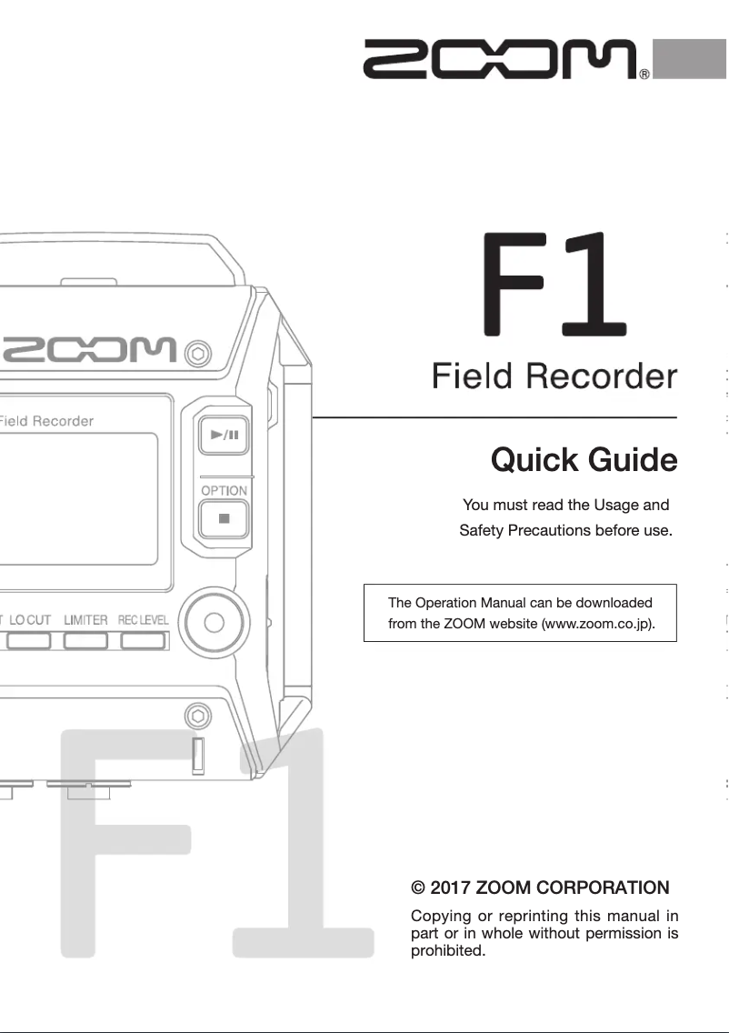 Page n°1 - Guide de démarrage rapide Zoom F1