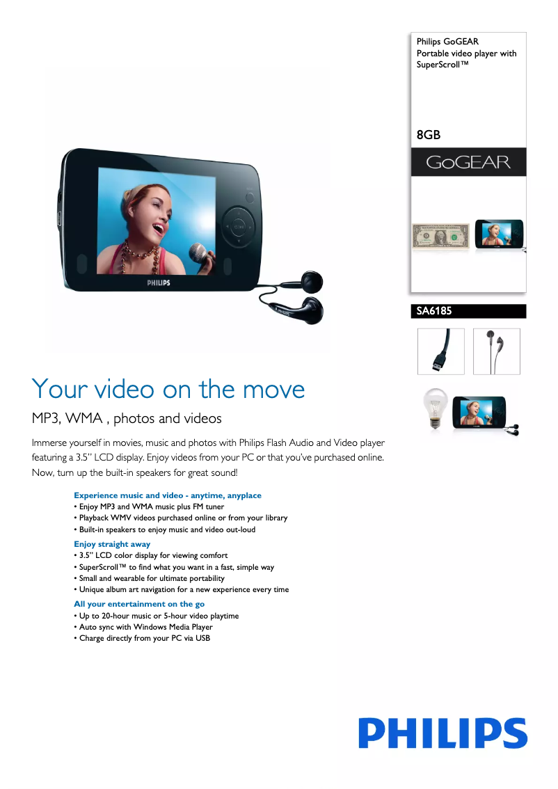 Image de la première page du manuel de l'appareil GoGear SA6185