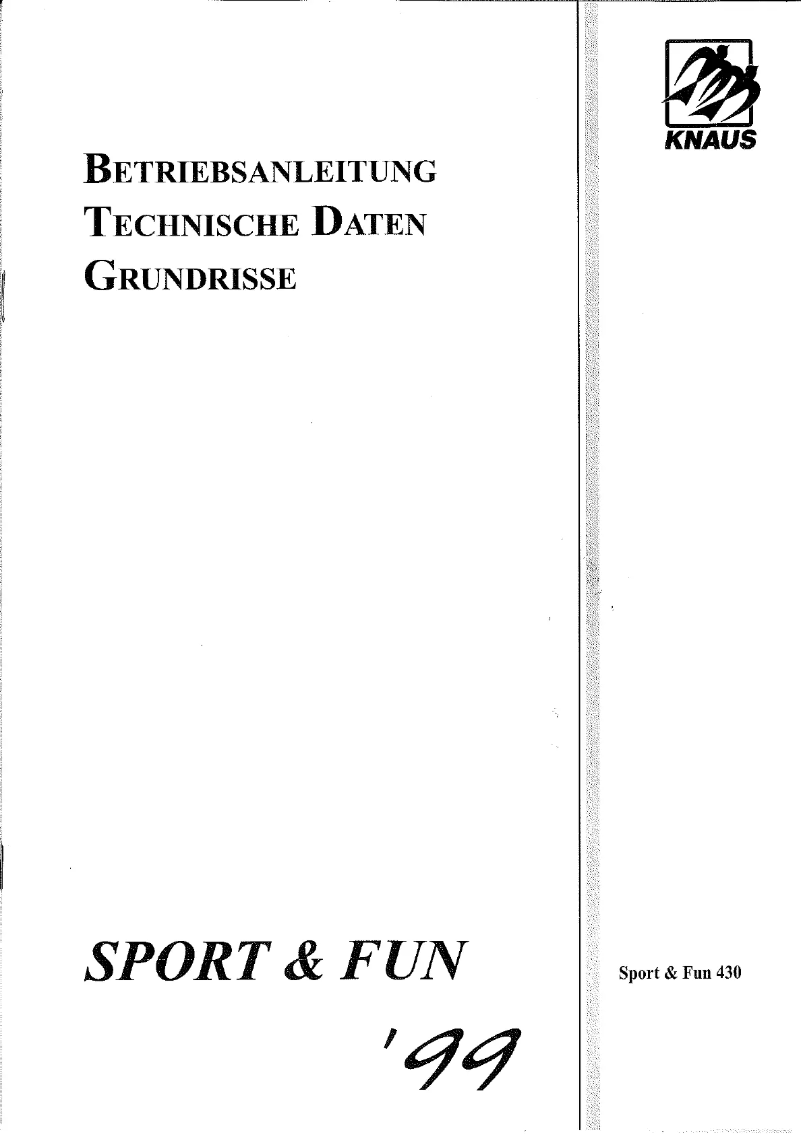 Page 1 de la notice Manuel utilisateur Knaus Sport & Fun 430 (1999)