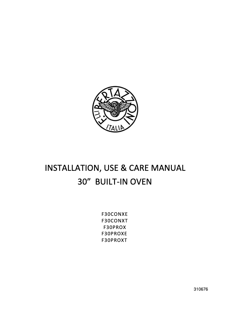 Page 1 de la notice Manuel utilisateur Bertazzoni F30 CON XT