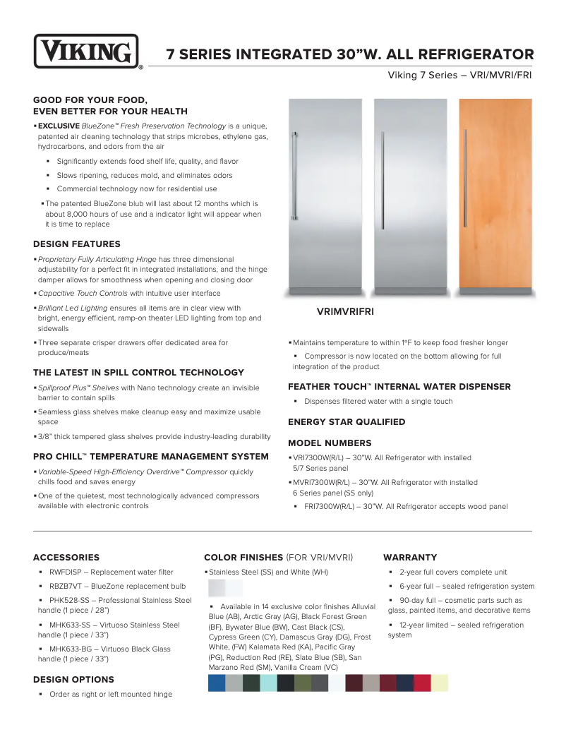 Page 1 de la notice Fiche technique Viking VRI7300WRSB