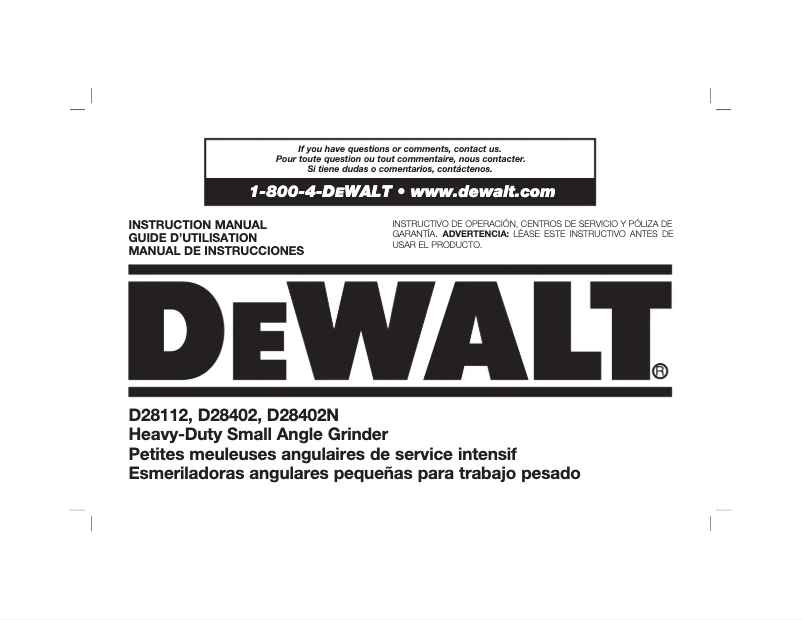 Page 1 de la notice Manuel utilisateur DeWalt DWE46151