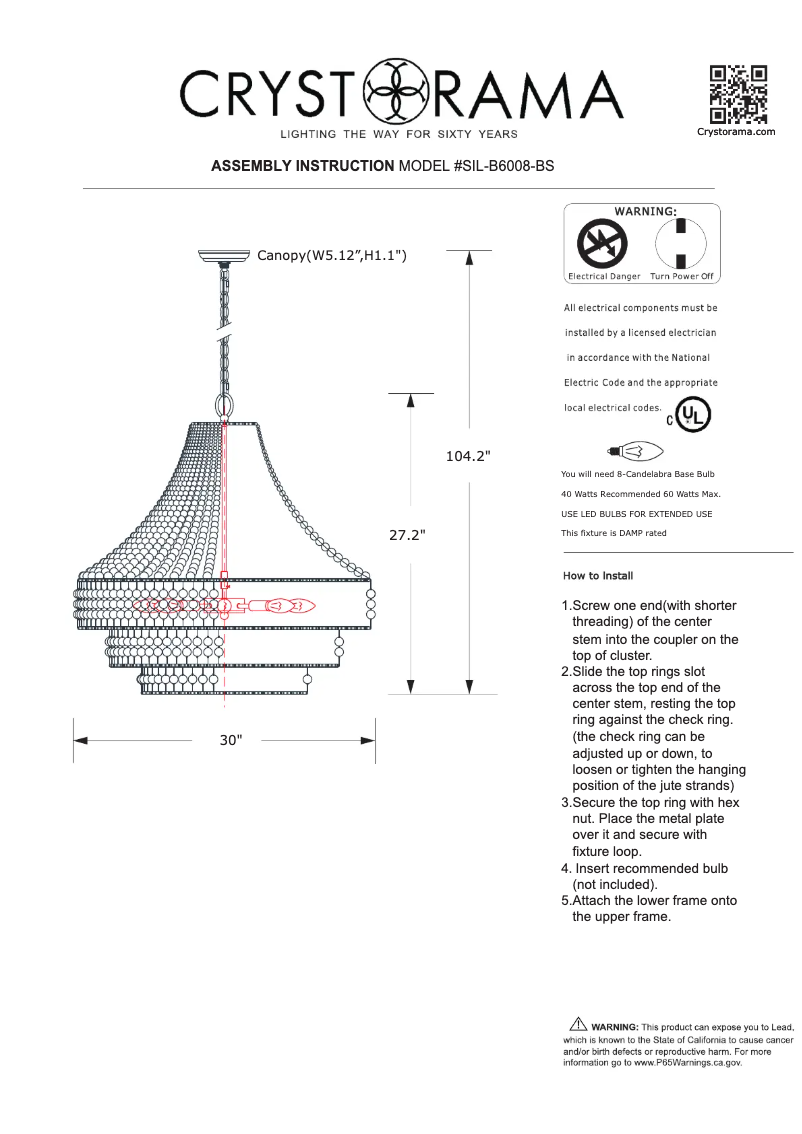 Page n°1 - Manuel utilisateur Crystorama Silas SIL-B6008-BS