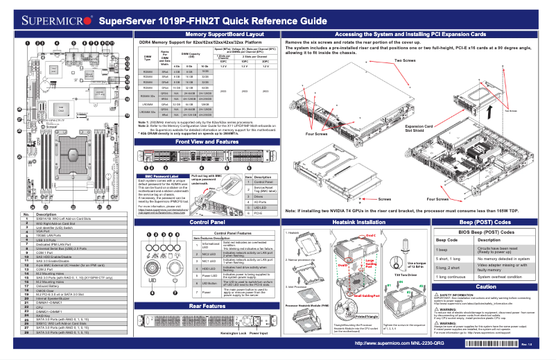 Page 1 de la notice Guide de démarrage rapide Supermicro SuperServer 1019P-FHN2T