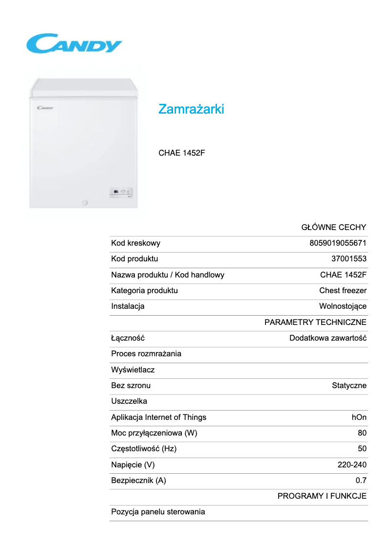 Image de la première page du manuel de l'appareil CHAE 1452F