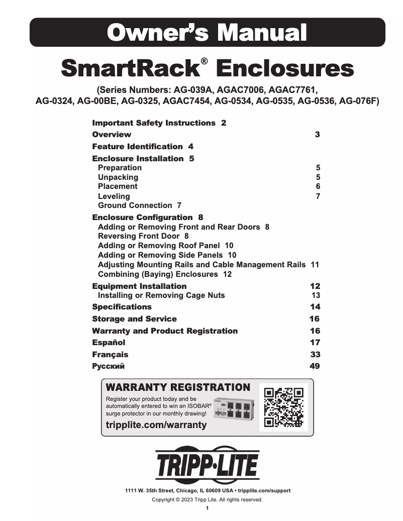 Page 1 de la notice Manuel utilisateur Tripp Lite SmartRack SR42UBSD