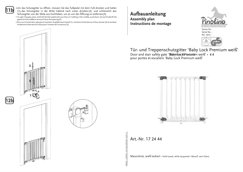 Page n°1 - Manuel utilisateur Pinolino Baby Lock Premium
