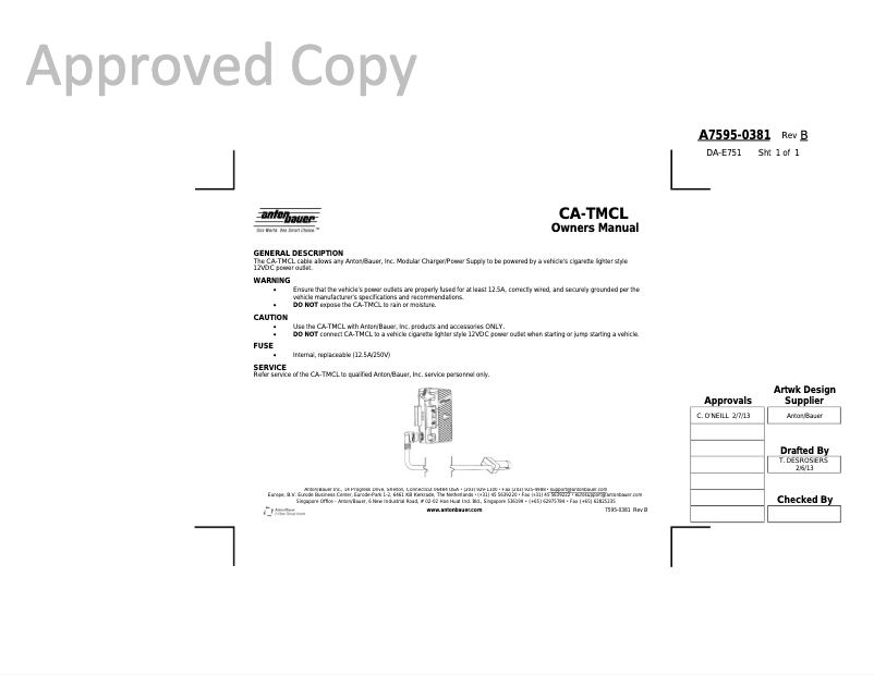Page n°1 - Manuel utilisateur Anton/Bauer CA-TMCL