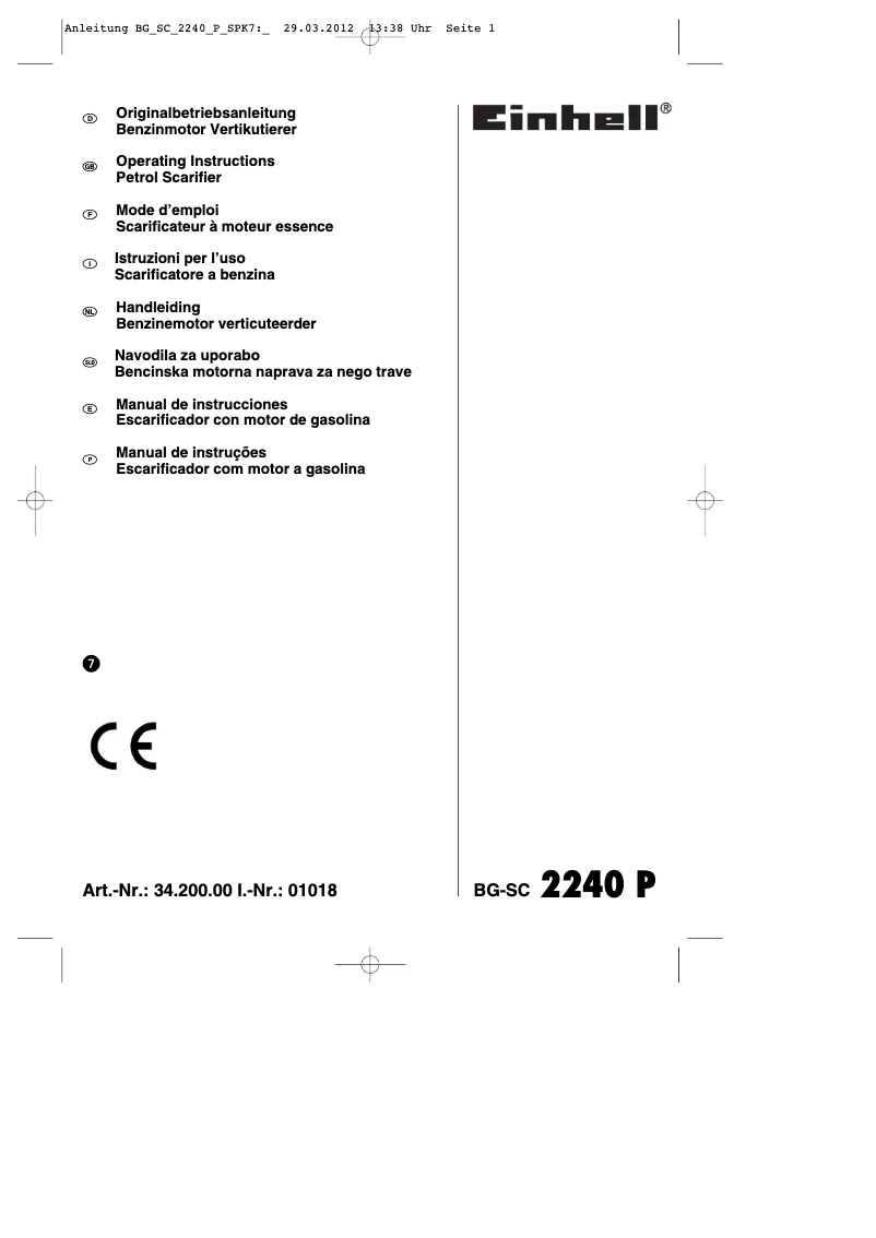 Page n°1 - Mode d'emploi Einhell BG-SC 2240 P