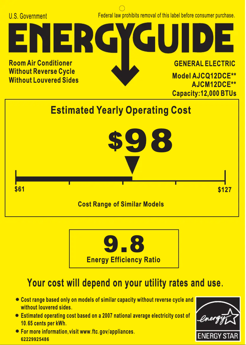 Page n°1 - Label énergétique GE AJCQ12DCE