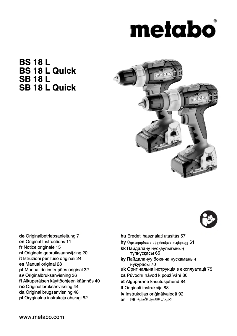 Page 1 de la notice Manuel utilisateur Metabo SB 18 L Quick