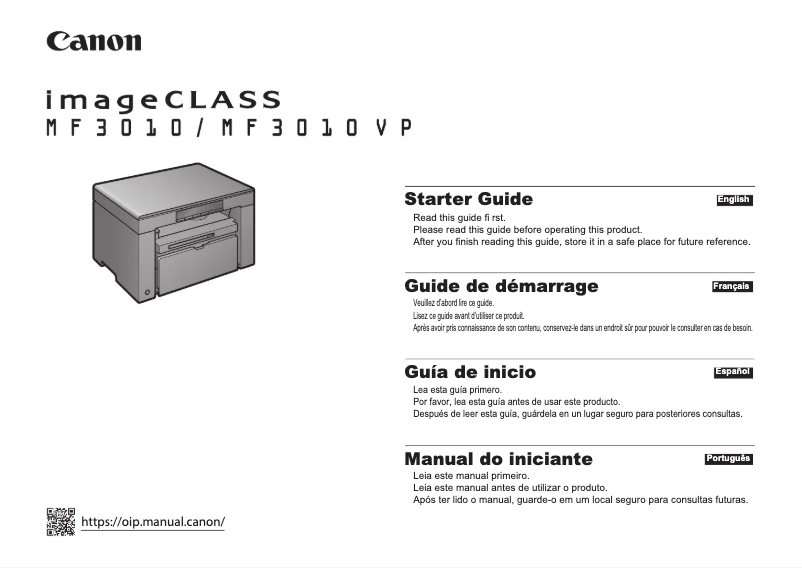 Page n°1 - Guide de démarrage rapide Canon imageCLASS MF3010
