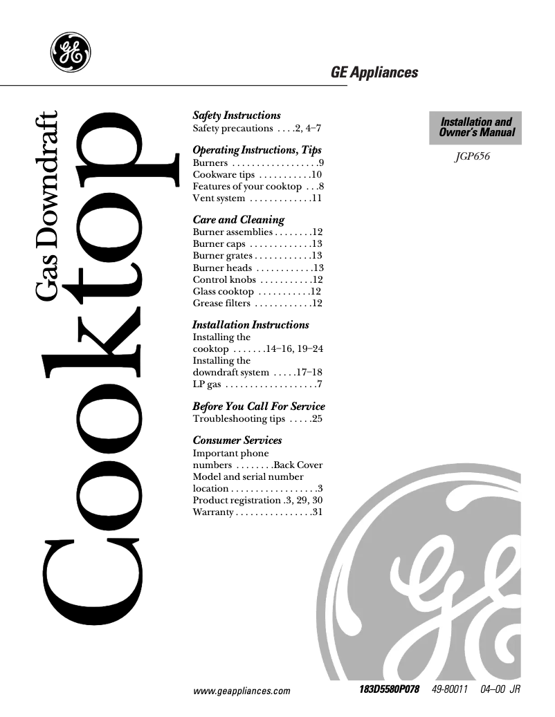 Imagen de la primera página del manual del dispositivo Profile JGP656BBBB