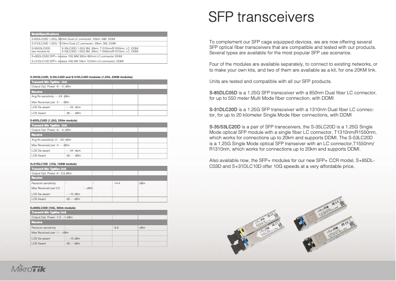 Page 1 de la notice Brochure Mikrotik S-3553LC20D