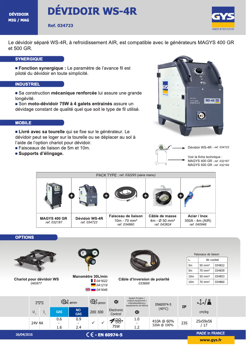 Page 1 de la notice Fiche technique GYS WS-4R