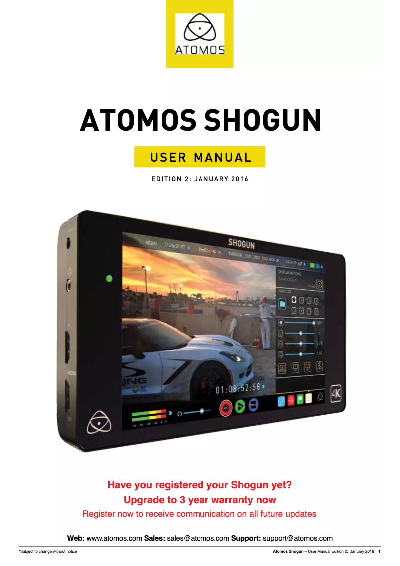 Page 1 de la notice Manuel utilisateur Atomos Shogun