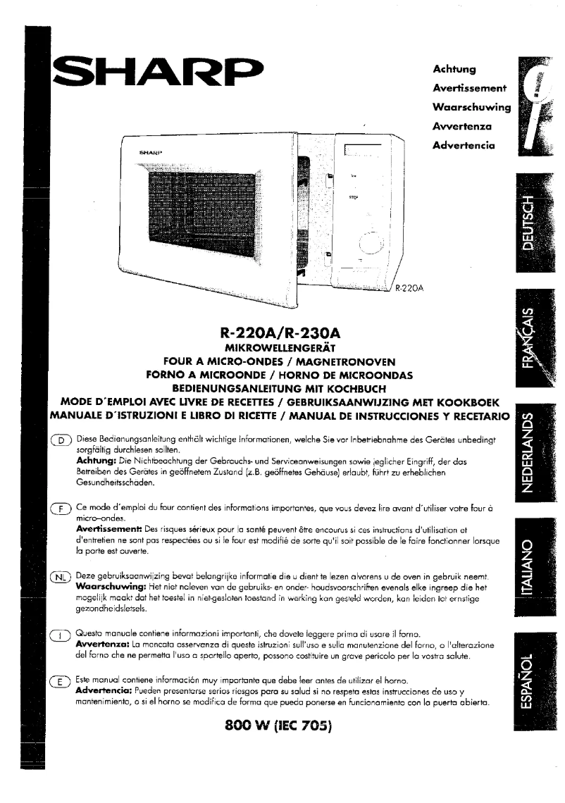 Page 1 de la notice Manuel utilisateur Sharp R-220