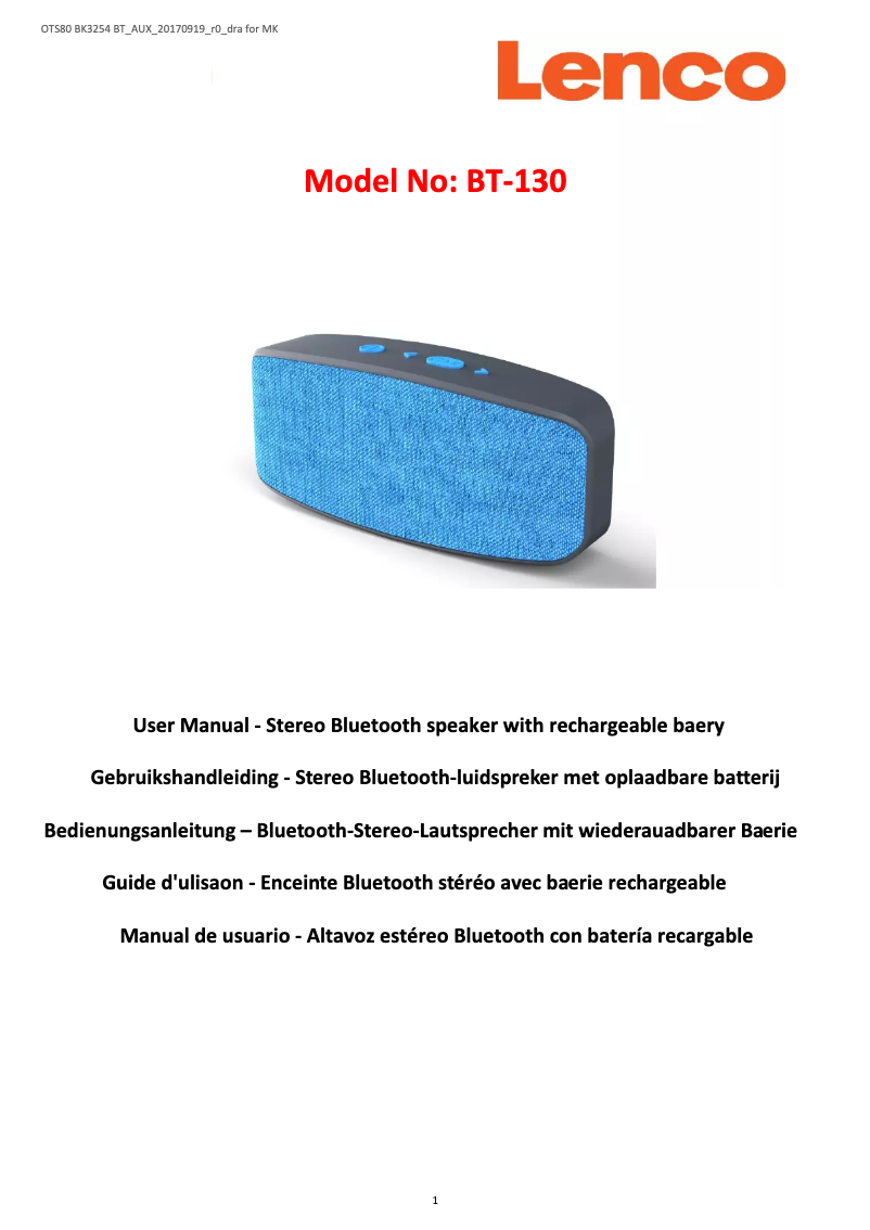 Página 1 del manual Manual de usuario Lenco BT-130