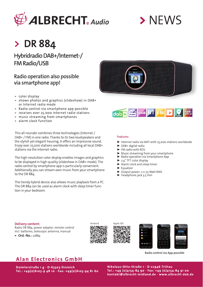 Page 1 de la notice Fiche technique Albrecht DR 884