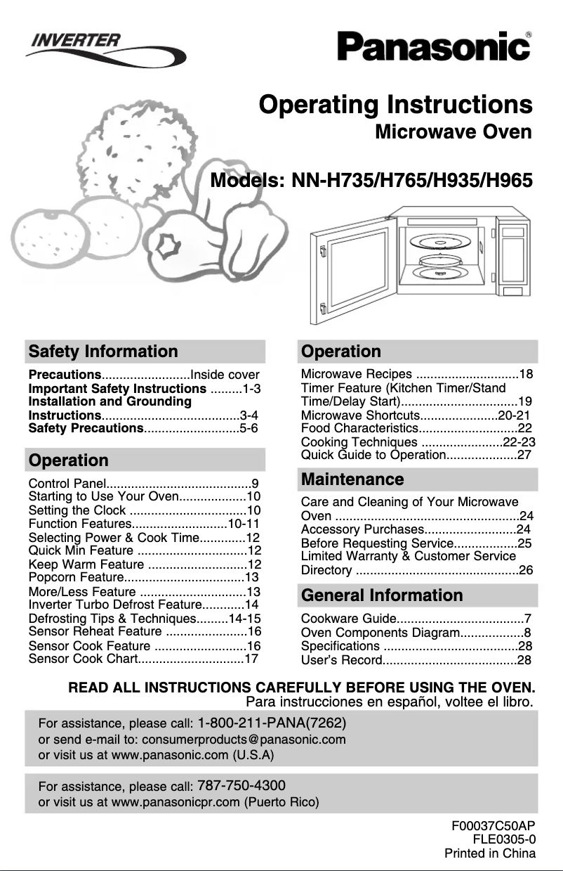 Page n°1 - Manuel utilisateur Panasonic NN-H965BF