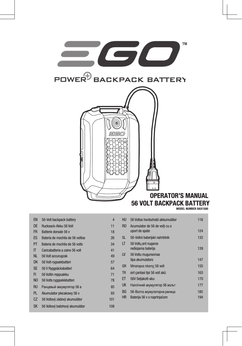 Page 1 de la notice Manuel utilisateur EGO BAX1501