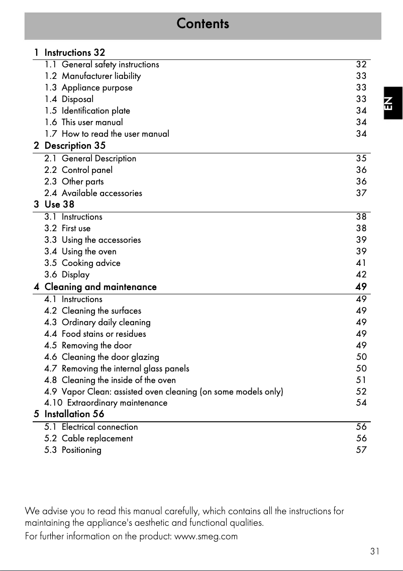 Página 1 del manual Manual de usuario Smeg SF485X