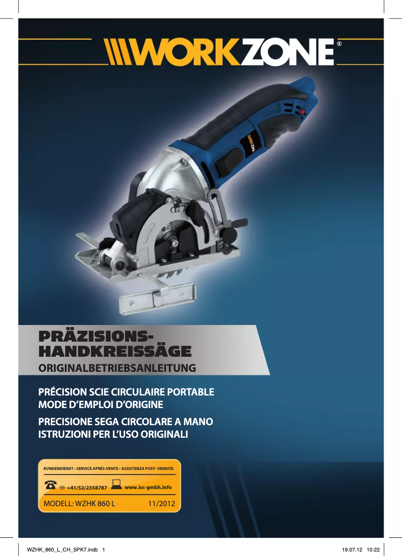 Page n°1 - Manuel utilisateur Workzone WZHK 860 L