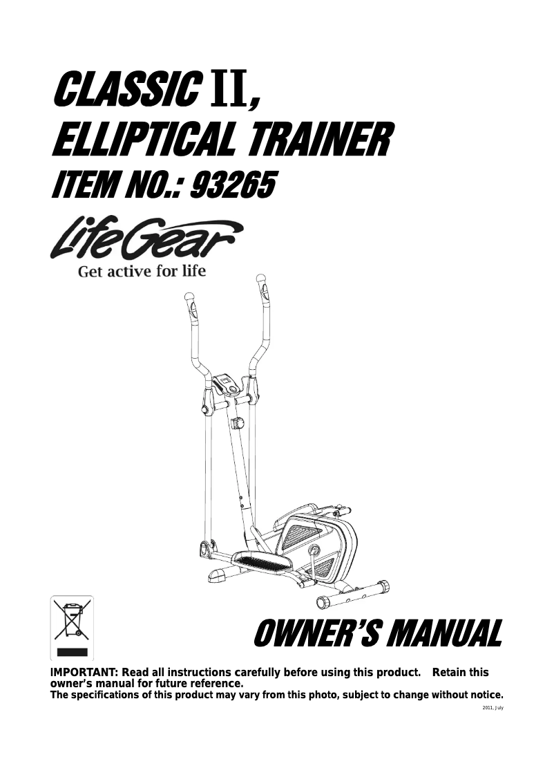 Page n°1 - Manuel utilisateur Life Gear Classic II 93265