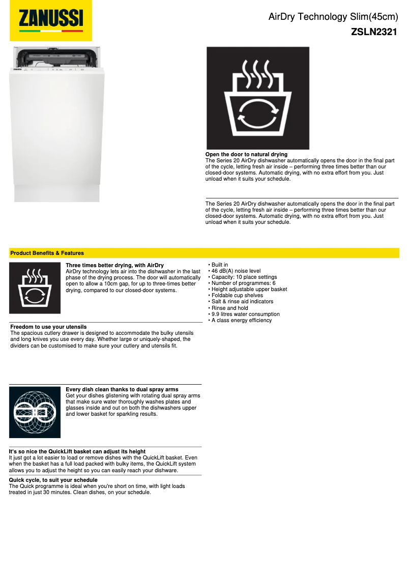 Page n°1 - Fiche technique Zanussi ZSLN2321