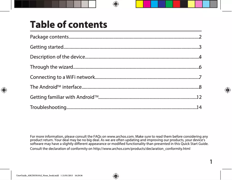Page n°1 - Manuel utilisateur Archos Neon 101d