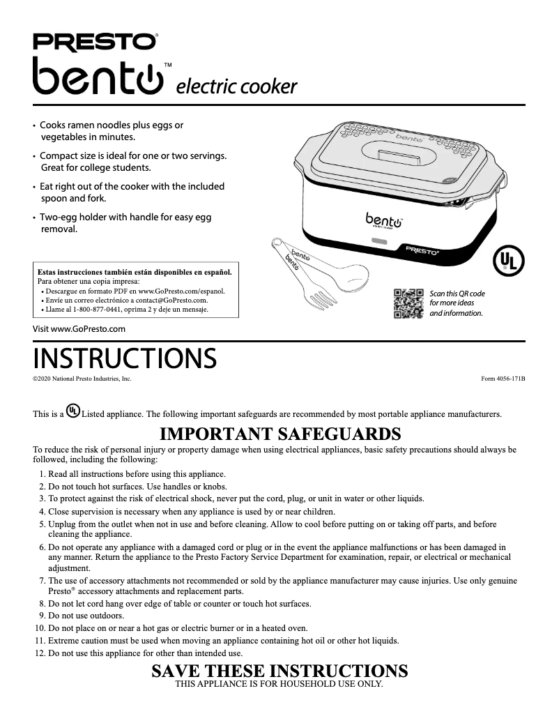 Page n°1 - Manuel utilisateur Presto Bento 04634